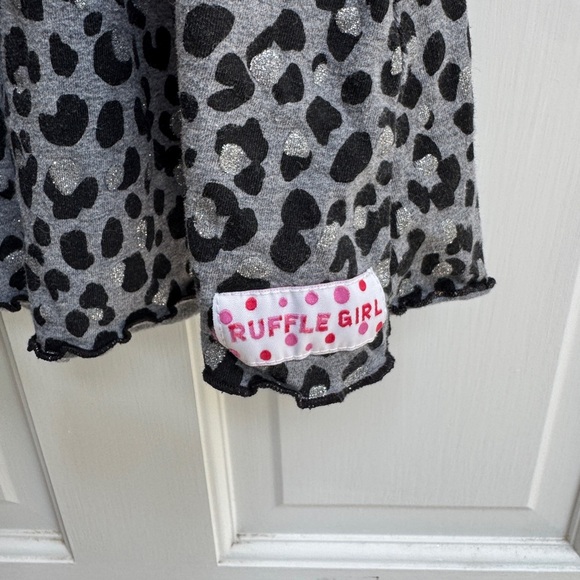 Ruffle Girl 3T Girls Black and Gray Leopard Print Short Sleeve Shirt Blouse - Picture 2 of 6